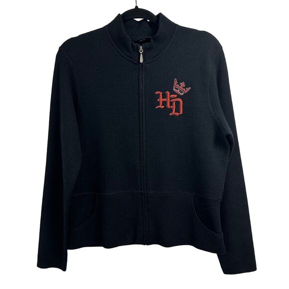 Harley Davidson Women's Wool Sweater Large Full Zip Black - Picture 1 of 8
